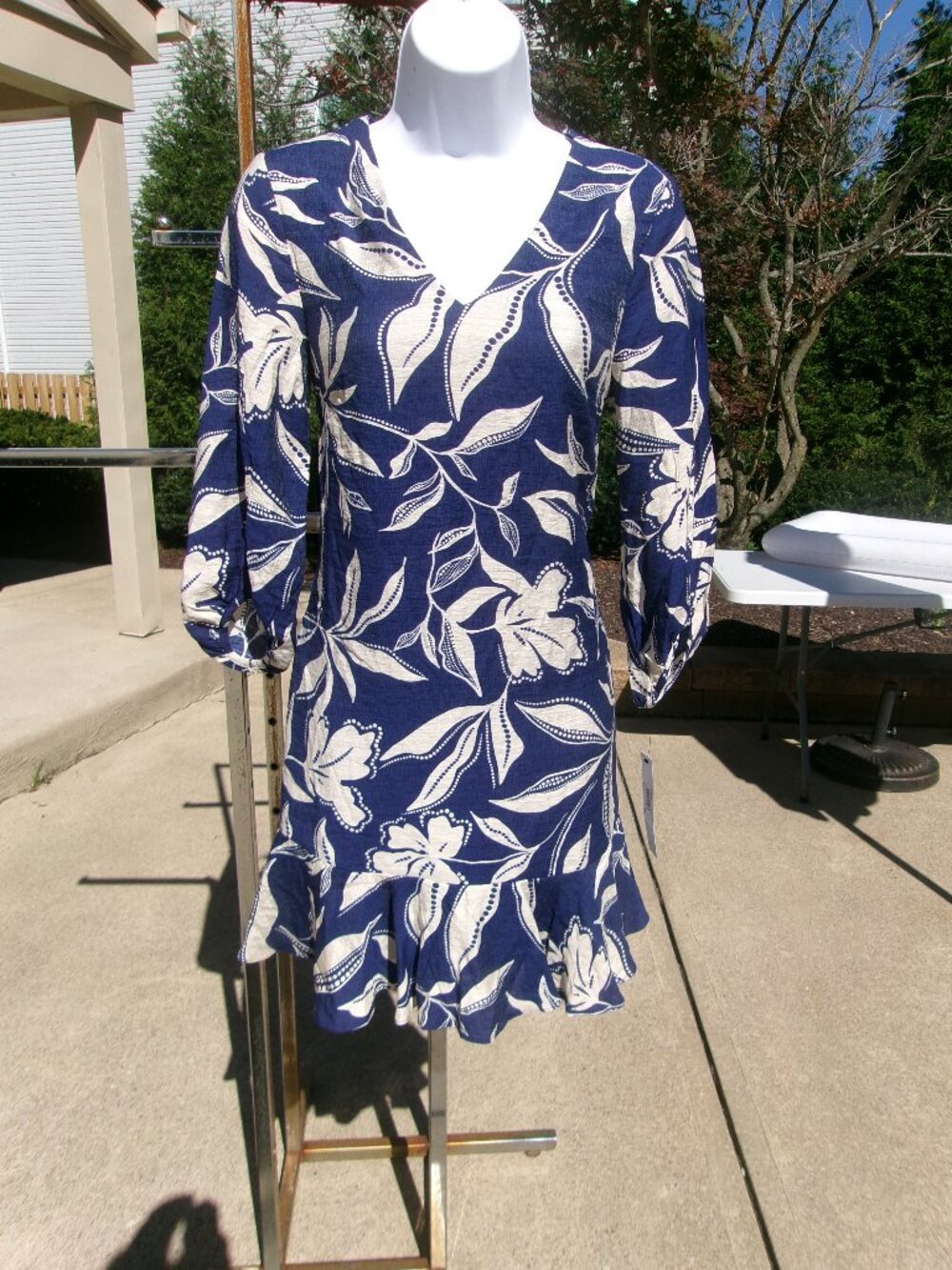 NWT MAGGY LONDON NAVY&IVORY FLORAL PRINT DRESS PXS